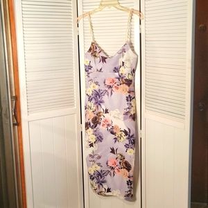COPY - BOOHOO T STRAPS LAVENDER BODYCON FLOWERED DRESS SZUS8
